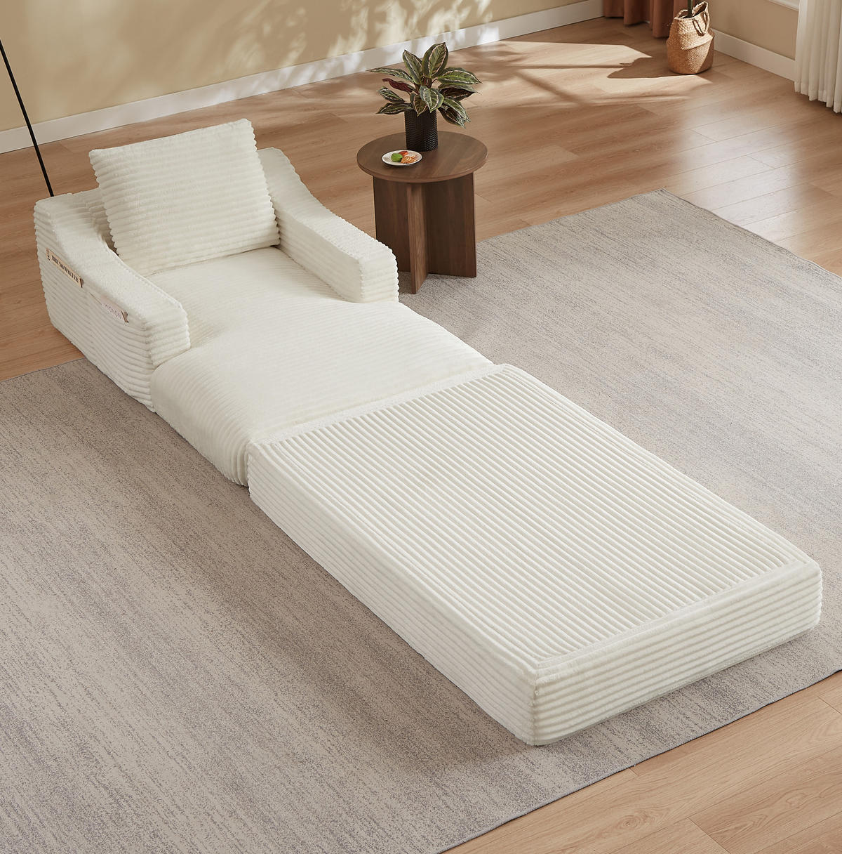 SESSEL aus Cord mit Ausziehfunktion Weiß - Weiß, Textil (162/68/100cm) - Meubliv