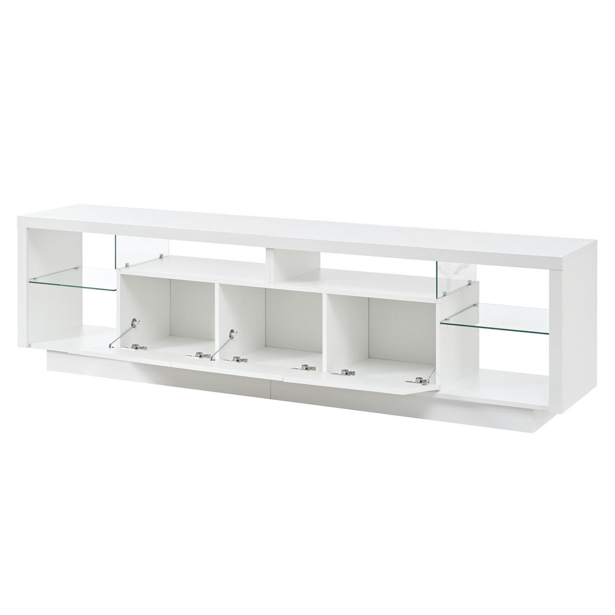 TV-SCHRANK Hochglanz 3 Türen Glasfächer LED App - Weiß, Holzwerkstoff (200/55/38cm) - FLIEKS