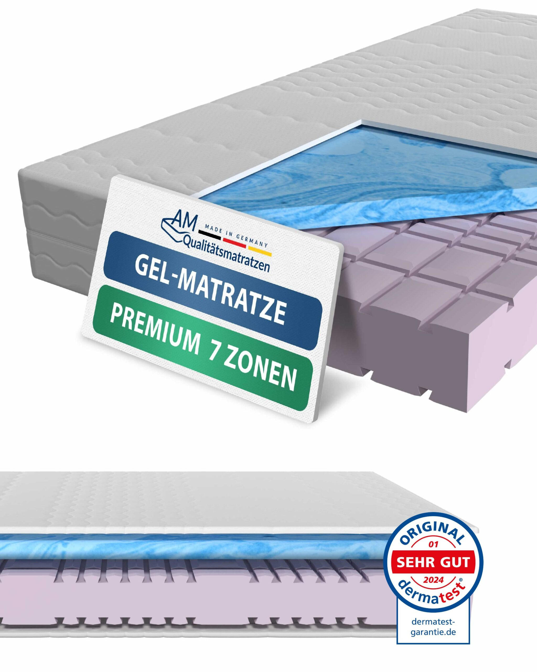 GELMATRATZE 80/200 cm H2 - 23cm Höhe & Tencel Bezug - Weiß, Textil (80/200cm) - AM Qualitätsmatratzen