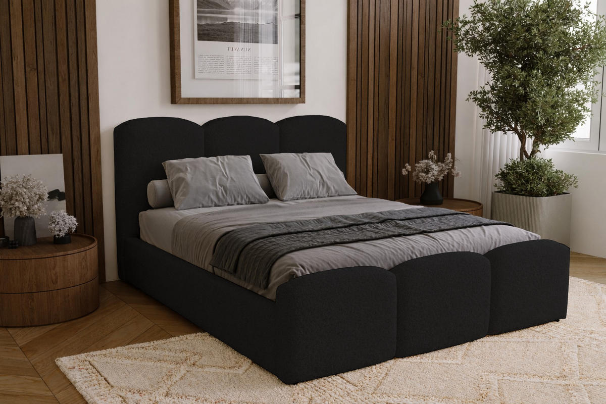 POLSTERBETT mit Bettkasten 160x200 Capri, Boucle, Schwarz - Schwarz, Holz/Textil (160/200cm) - Emporius