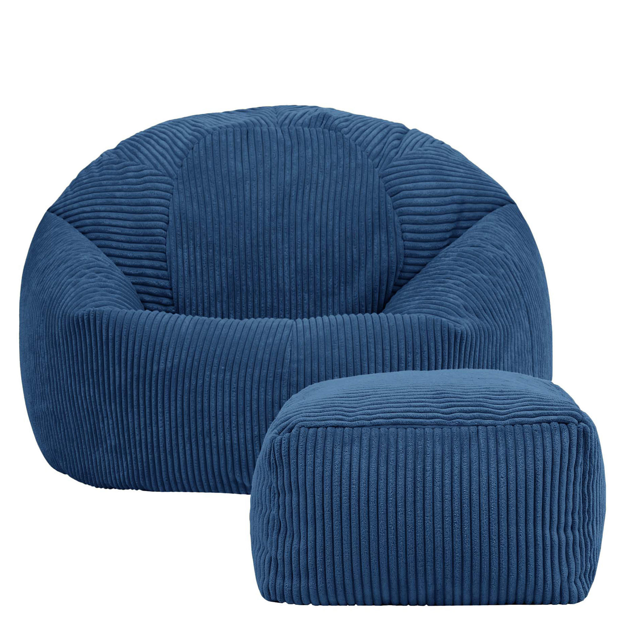 SITZSACK Klassisch + Hocker, Cord - Blau, Kunststoff/Textil (85/50/85cm) - icon