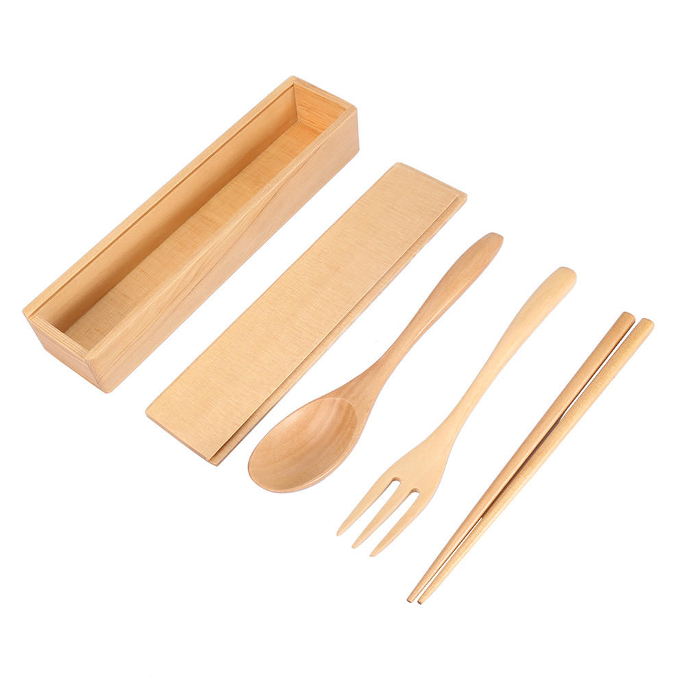 BESTECK-SET Rechteckige Holz-Besteckbox aus Tannenholz - Braun, Holz