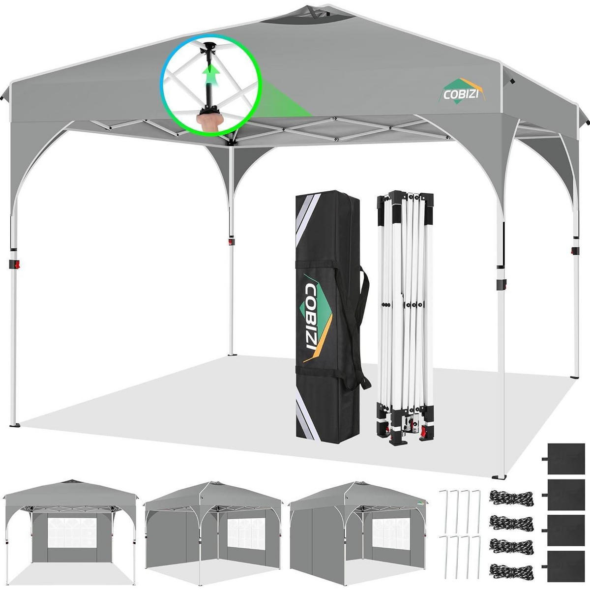 FALTPAVILLON 3x3m Grau mit 3 Seitenteilen - Grau, Textil (300/204/204cm)