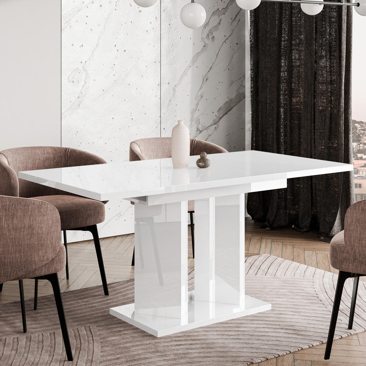 ESSTISCH ausziehbar in Weiß glänzend - Weiß, Holzwerkstoff (80/160/75cm) - Home Collective