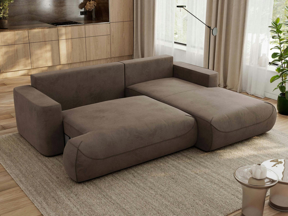 ECKSOFA OVO L Braun Velvet - Rechts Seite - Schwarz/Braun, Kunststoff/Textil (195/271cm) - MKS
