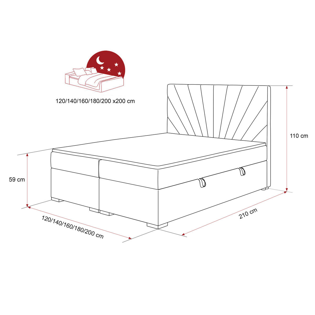 BOXBETT OASIS 140/200 cm mit Matratze und Topper, Schwarz - Chromfarben/Schwarz, Textil/Metall (140/200cm) - Idohome