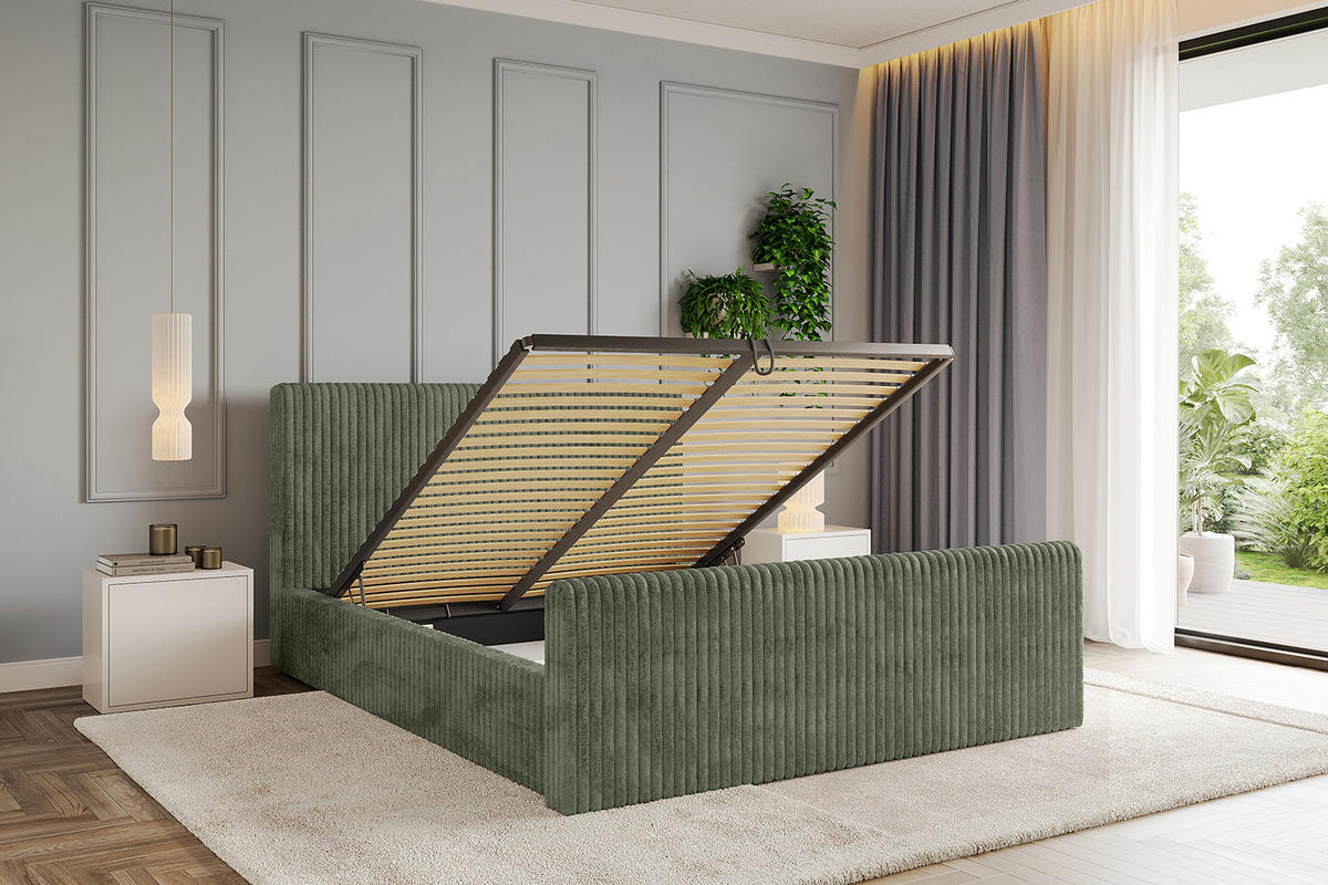 POLSTERBETT mit Bettkasten, Fußteil und Lattenrost, Boxbett ohne Matratze - ALOVA-Z-V1 - Olivgrün, Holzwerkstoff/Textil (160/200cm) - ALTDECOR