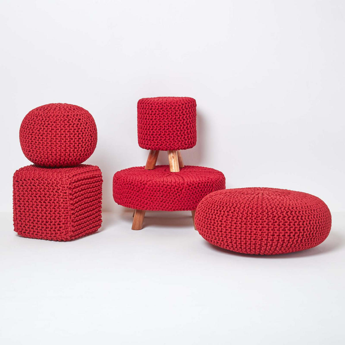 STRICK-POUF rot, 40/40/35 cm - Rot, Textil (40/35/40cm) - Homescapes