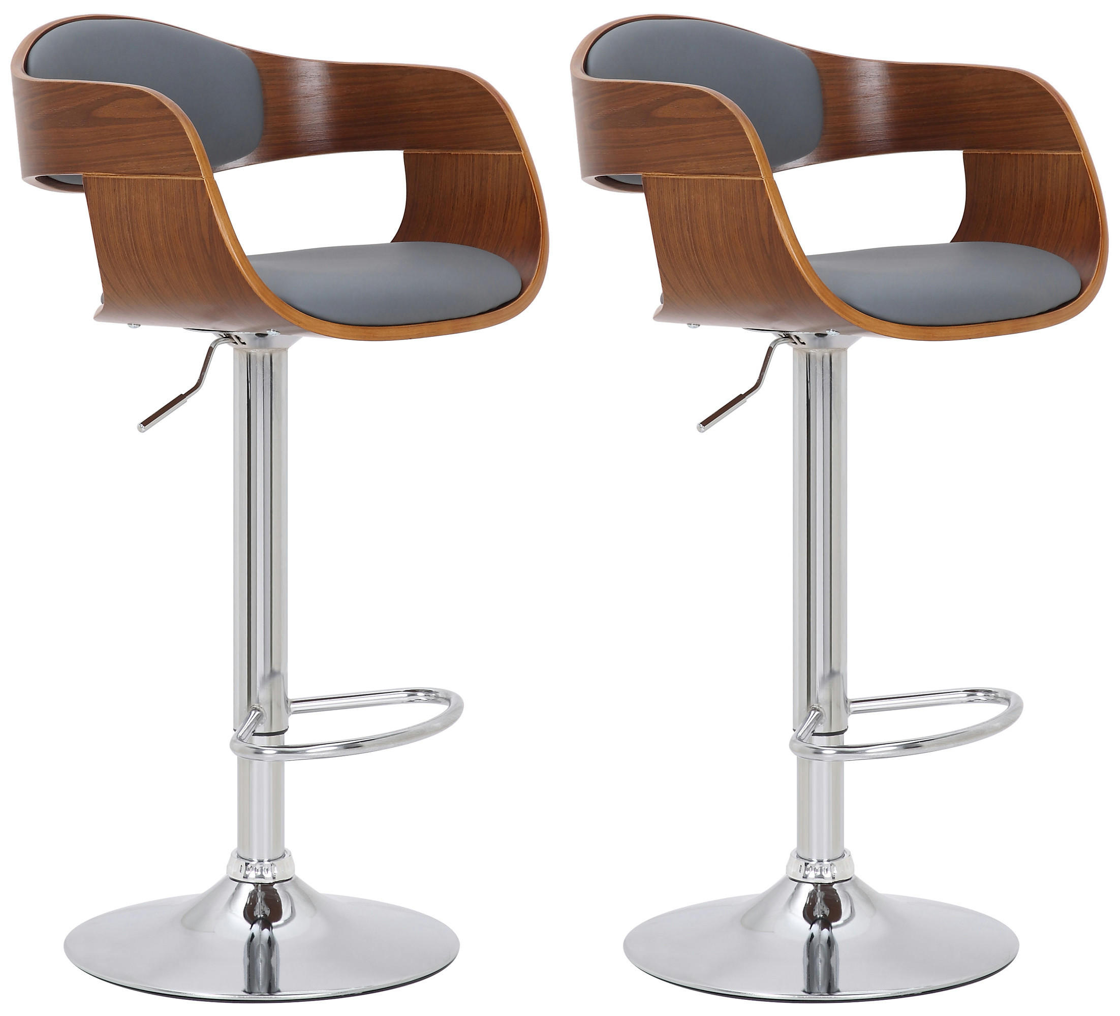 BARHOCKER 2er Set Lederlook walnuss/grau - Chromfarben/Grau, Textil/Metall (50/88/48cm) - CLP
