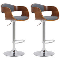 BARHOCKER 2er Set Lederlook walnuss/grau - Chromfarben/Grau, Textil/Metall (50/88/48cm) - CLP