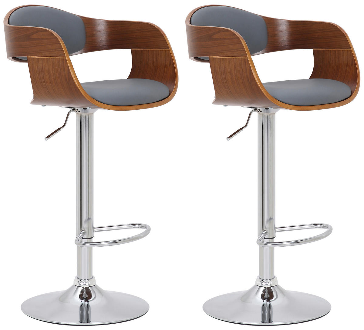 BARHOCKER 2er Set Lederlook walnuss/grau - Chromfarben/Grau, Textil/Metall (50/88/48cm) - CLP