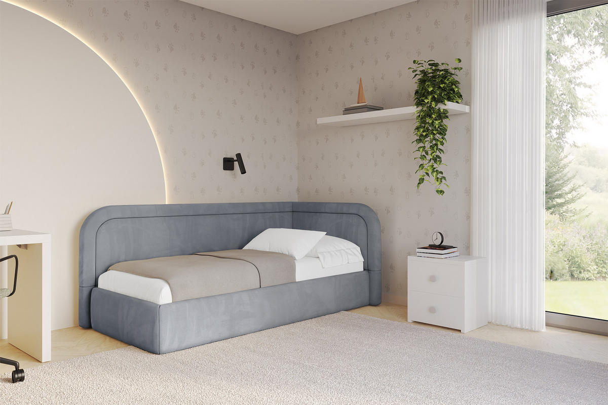 EINZELLBETT Jugendbett mit Bettkasten, Links - JOVY 80x200 Grau - Grau, Holzwerkstoff/Textil (80/200cm) - ALTDECOR
