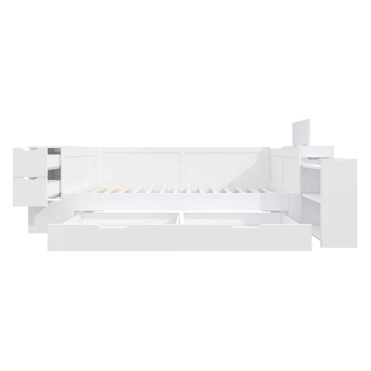 KINDERBETT Liegefläche 90/190 cm aus MDF mit Schubladen und Stauraum - Weiß, Holzwerkstoff (90/190cm) - BEAOK
