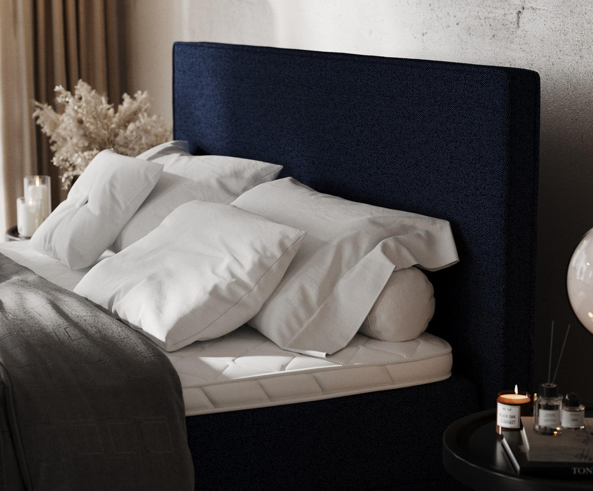 BOXBETT Velma 180/200 cm Marineblau im Riva Stoff - Schwarz/Dunkelblau, Holz/Holzwerkstoff (180/200cm) - AltaBeds