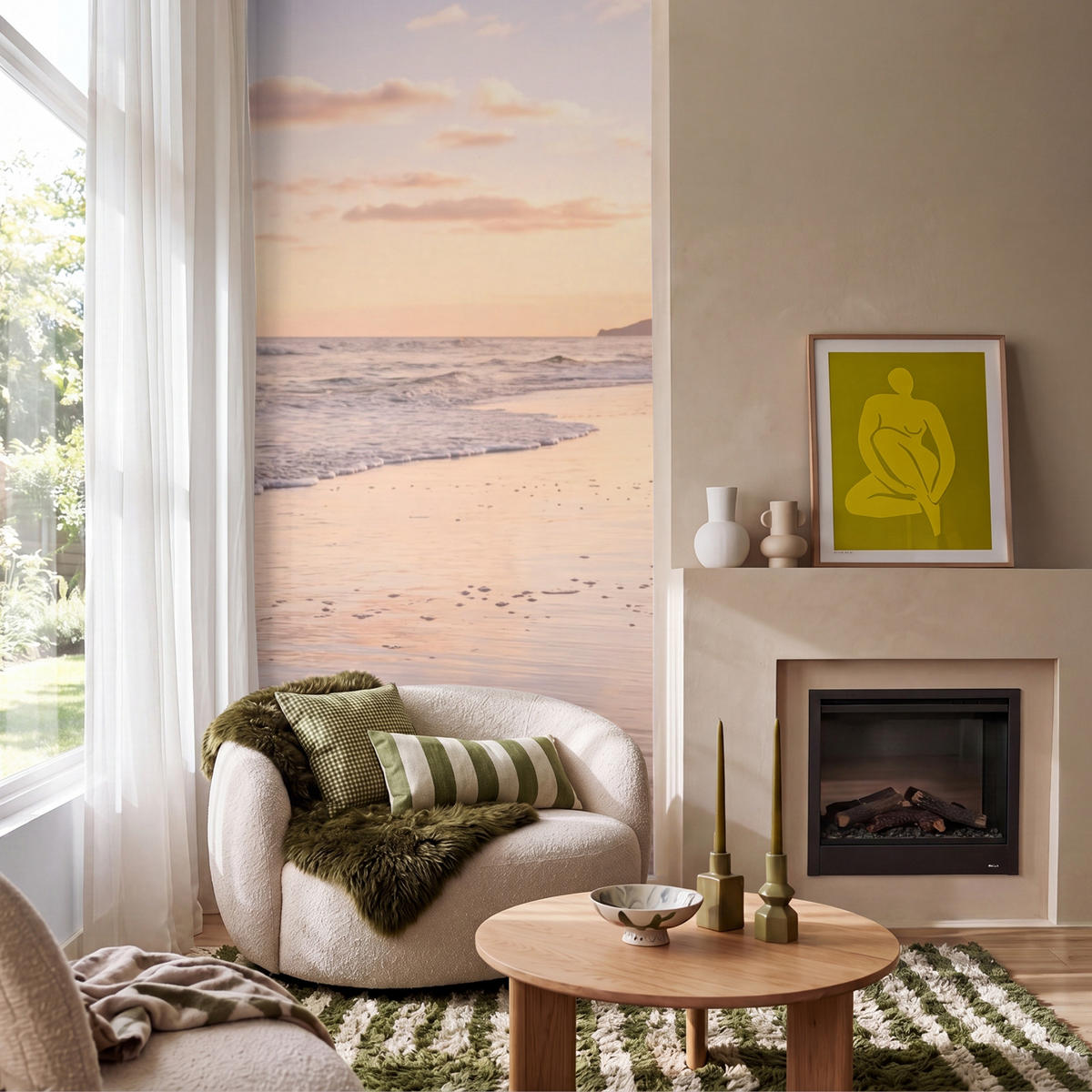 TAPETE - Strand - Brandung - Wolken - 120x220 cm - Hellrosa, Papier (120/220cm) - OnlyWow