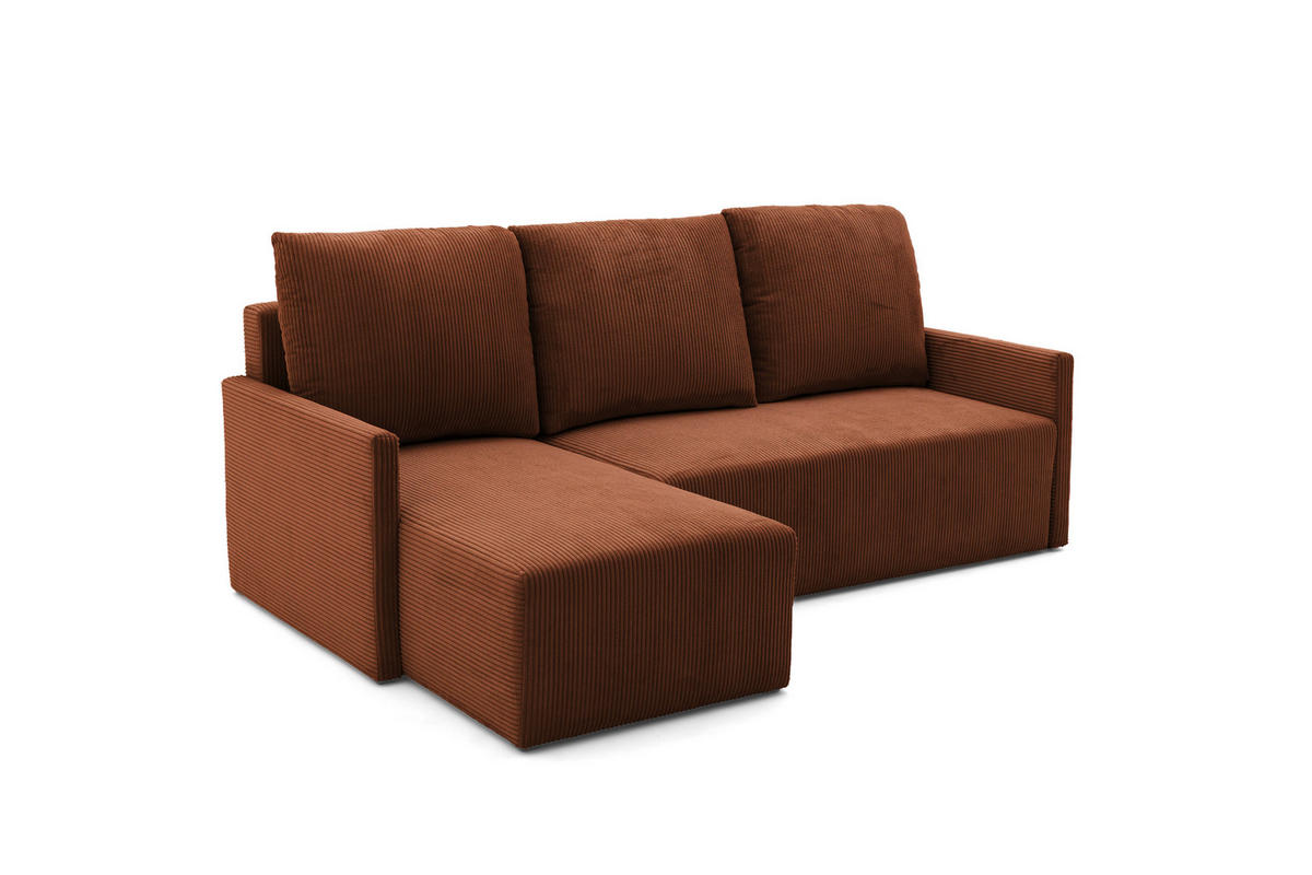 ECKSOFA GARDA L Links mit Schlaffunktion 132x198 Cord Braun - Schwarz/Braun, Holz/Kunststoff (209/145cm) - NACANAPA