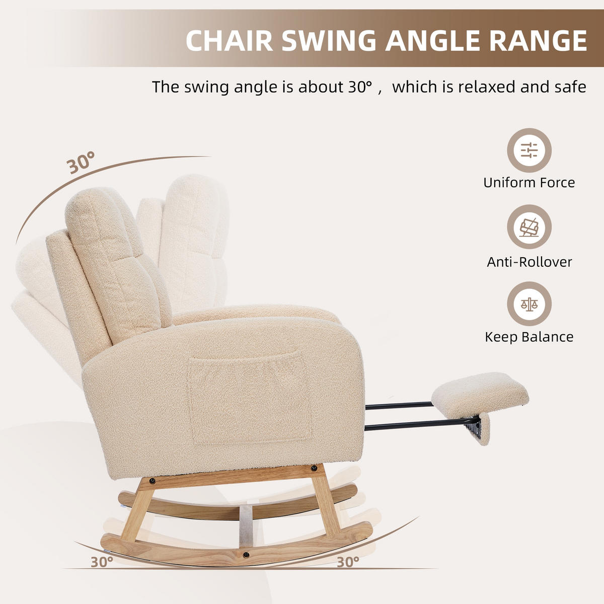 SCHAUKELSTUHL Beige Bouclé mit versteckten Beinstützen - Beige, Textil (50/99/132cm) - Oxeza