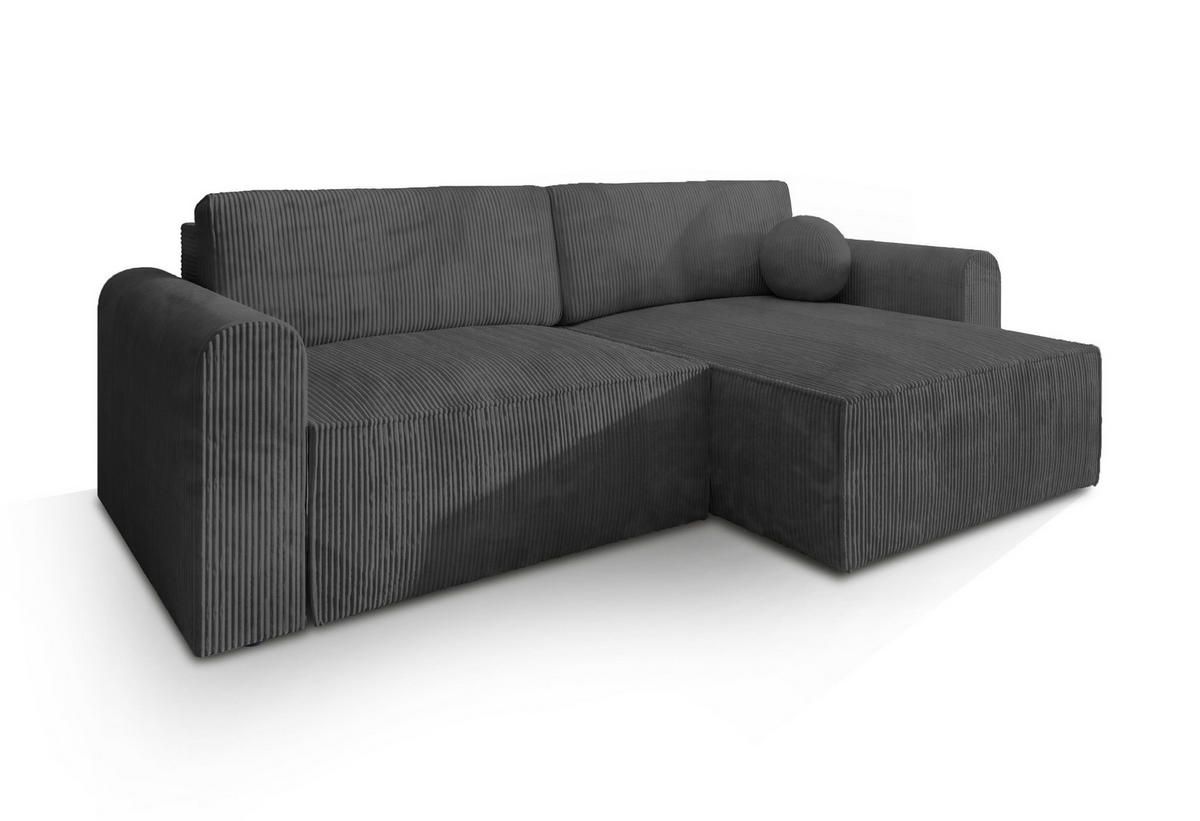 ECKSOFA FIANO P Graphitfarben Kordstoff mit Schlaffunktion - Graphitfarben, Holz (245/148cm) - MASSENO