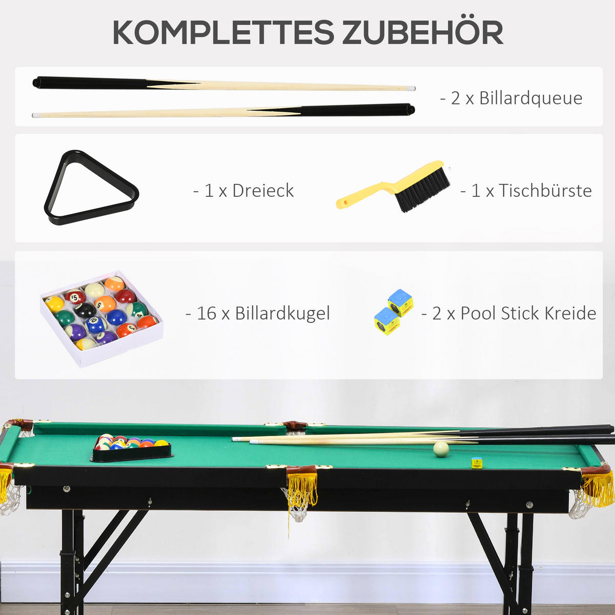 BILLARDTISCH DE-10760 klappbar & höhenverstellbar Grün - Grün, Holzwerkstoff (63/140cm) - ComfortXL