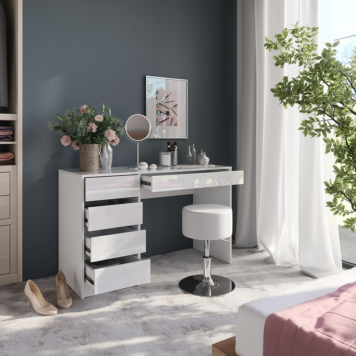 TOALETNÍ STOLEK Sherry Bílá/bílý vysoký lesk - vysoce lesklá bílá, kompozitní dřevo (119.8/76/50.1cm) - Vicco