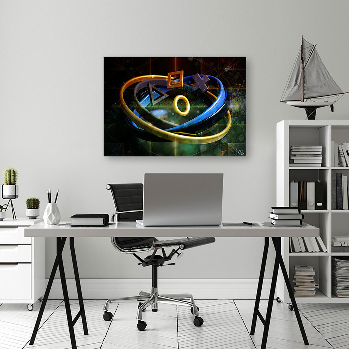 WANDBILD controller spiele - Gelb, Textil (60/40cm) - Feeby