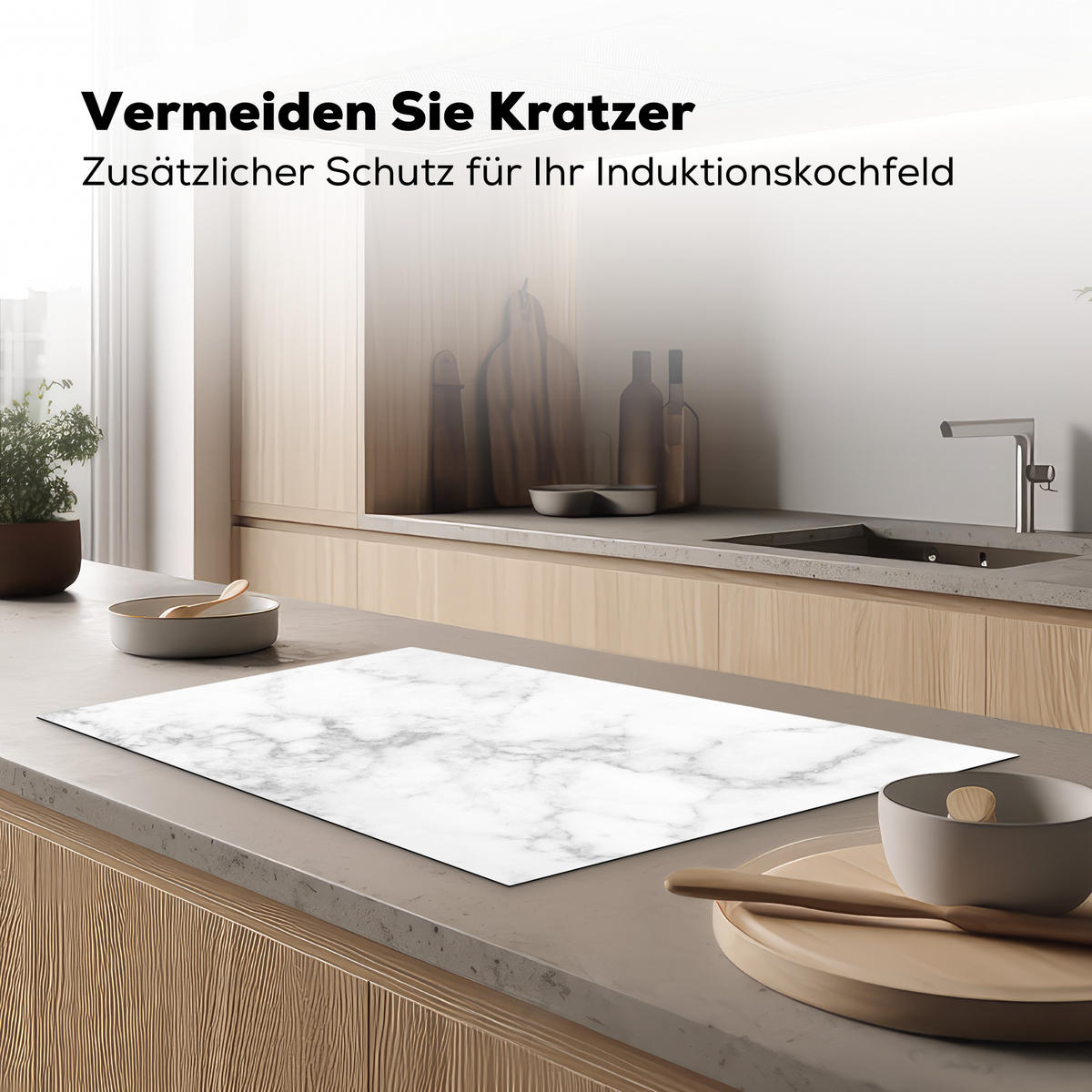 HERDABDECKPLATTE Marmor - Grau - Weiß - Strukturierter Marmor 85x52 cm - Weiß, Kunststoff (85/0.2/52cm) - MuchoWow