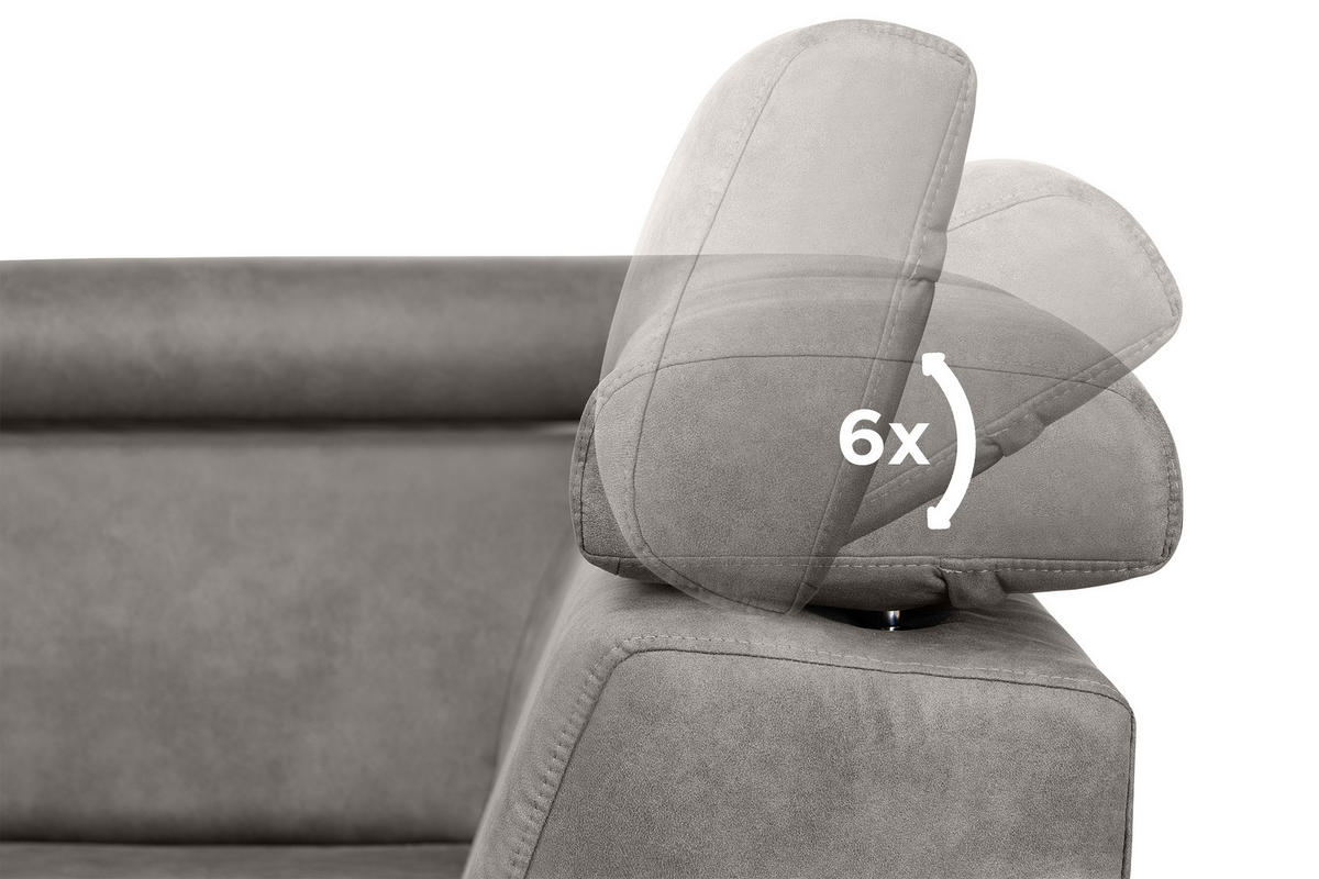 SCHLAFECKSOFA RATLO rechts 4/5-Sitzer mit Bettkasten in Lederoptik, silber - Silberfarben, Textil (270/190cm) - KONSIMO®