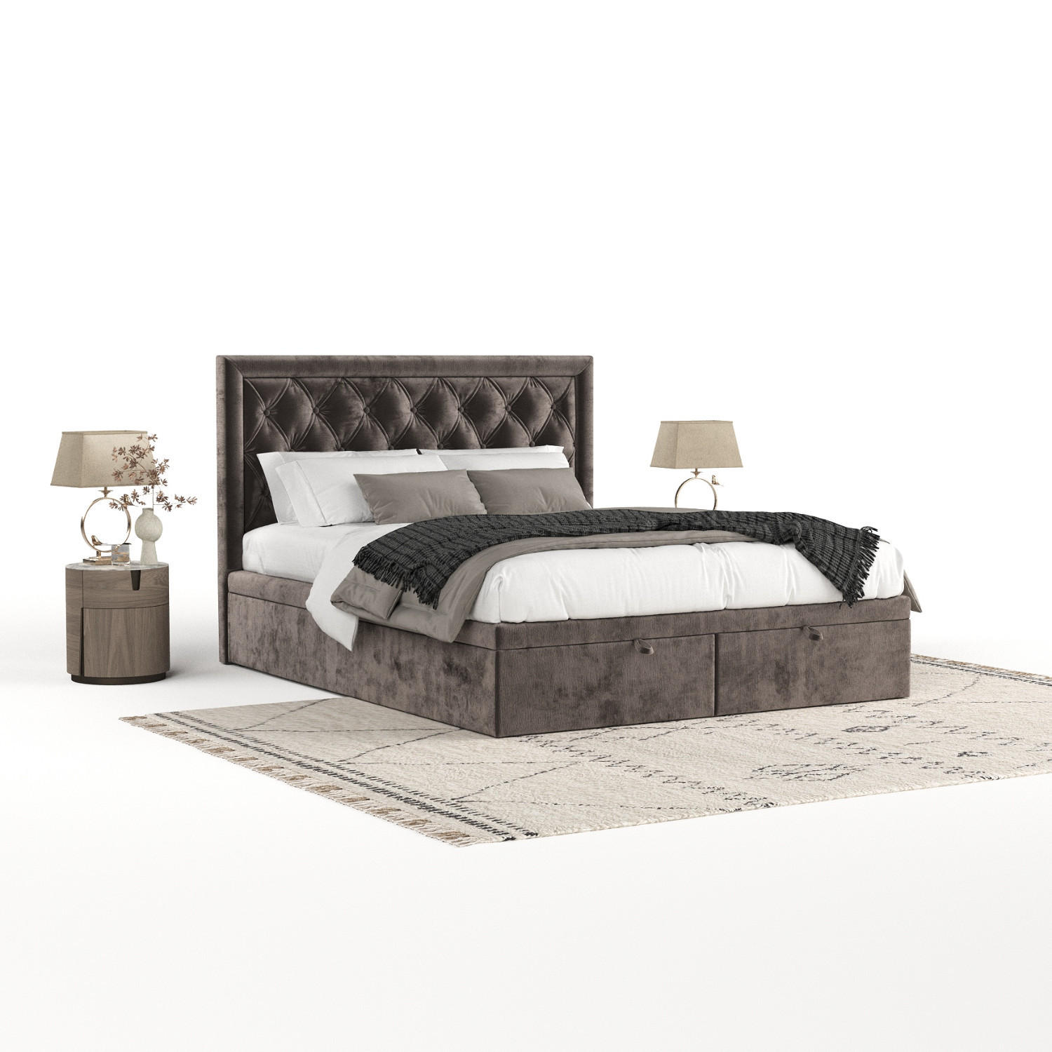 POLSTERBETT Nicobar mit Stauraum 120/200 cm Braun im Lotta Stoff - Schwarz/Braun, Holz/Holzwerkstoff (120/200cm) - AltaBeds