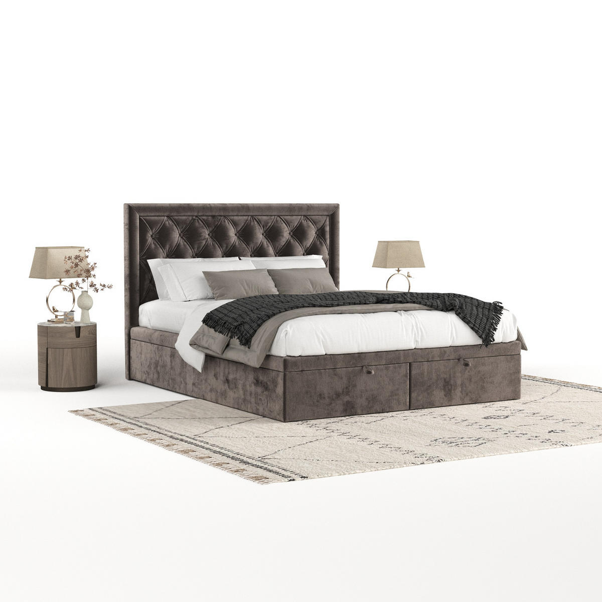 POLSTERBETT Nicobar mit Stauraum 120/200 cm Braun im Lotta Stoff - Schwarz/Braun, Holz/Holzwerkstoff (120/200cm) - AltaBeds