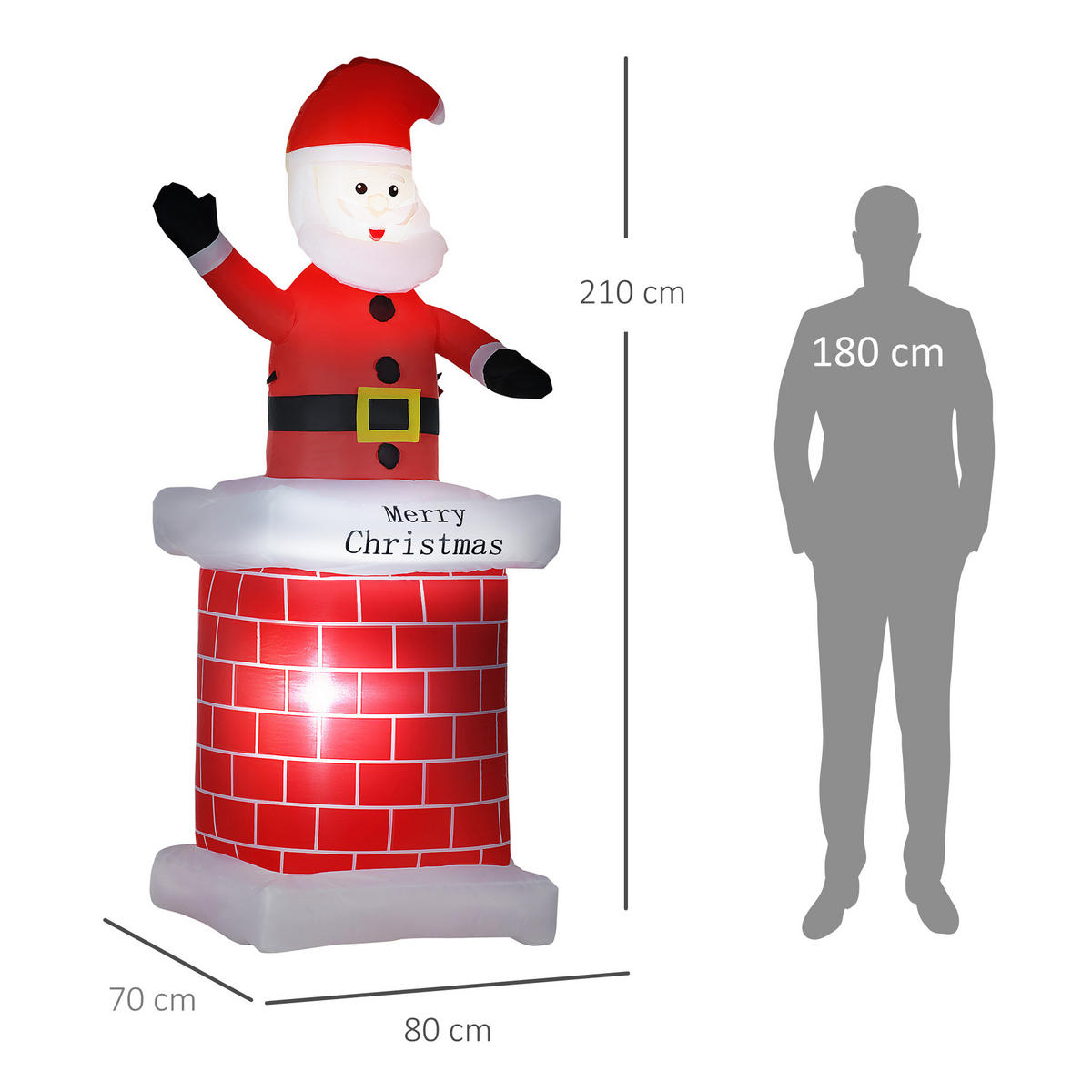 AUFBLASBARER Weihnachtsmann, Polyester, Mehrfarbig - Multicolor, Kunststoff (70/210/80cm) - HOMCOM