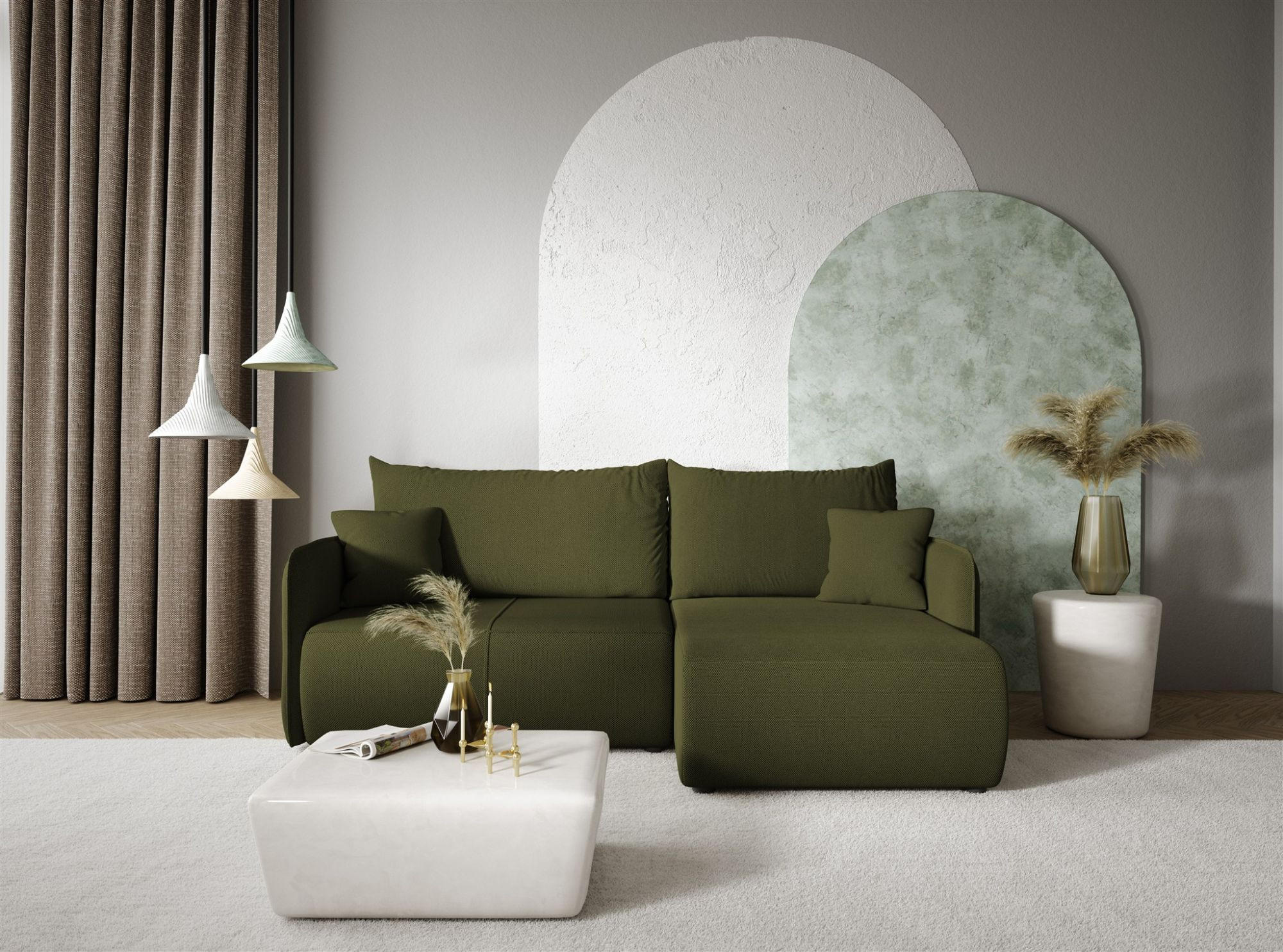 ECKSOFA Calgary - Grün, Holzwerkstoff/Textil (207/148cm) - Fun Möbel