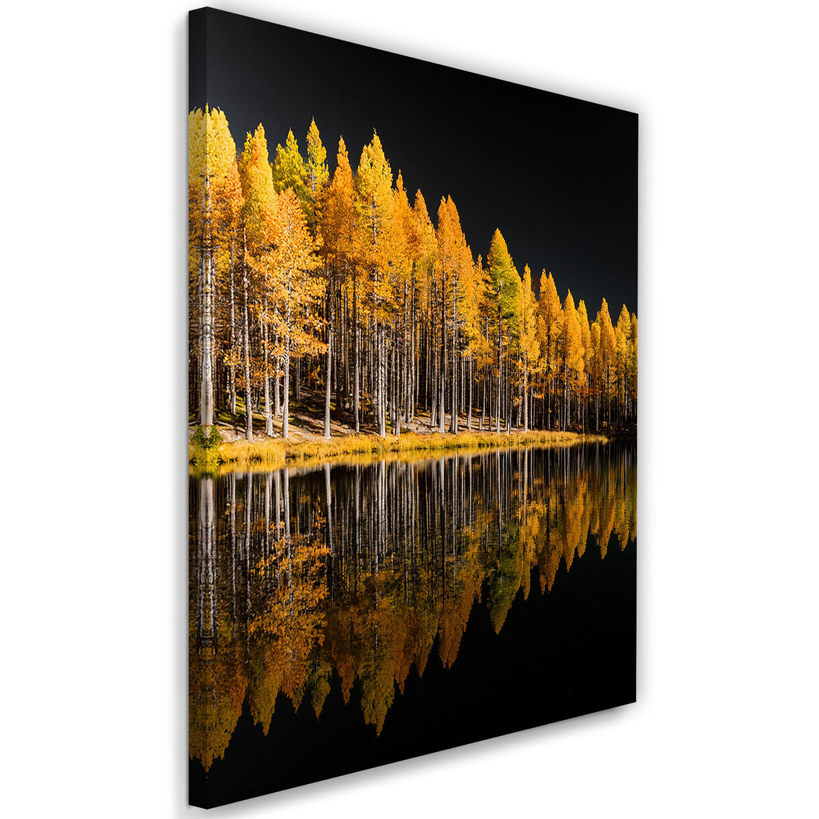 WANDBILD goldener wald herbstsee naturbäume - Gelb, Textil (40/60cm) - Feeby