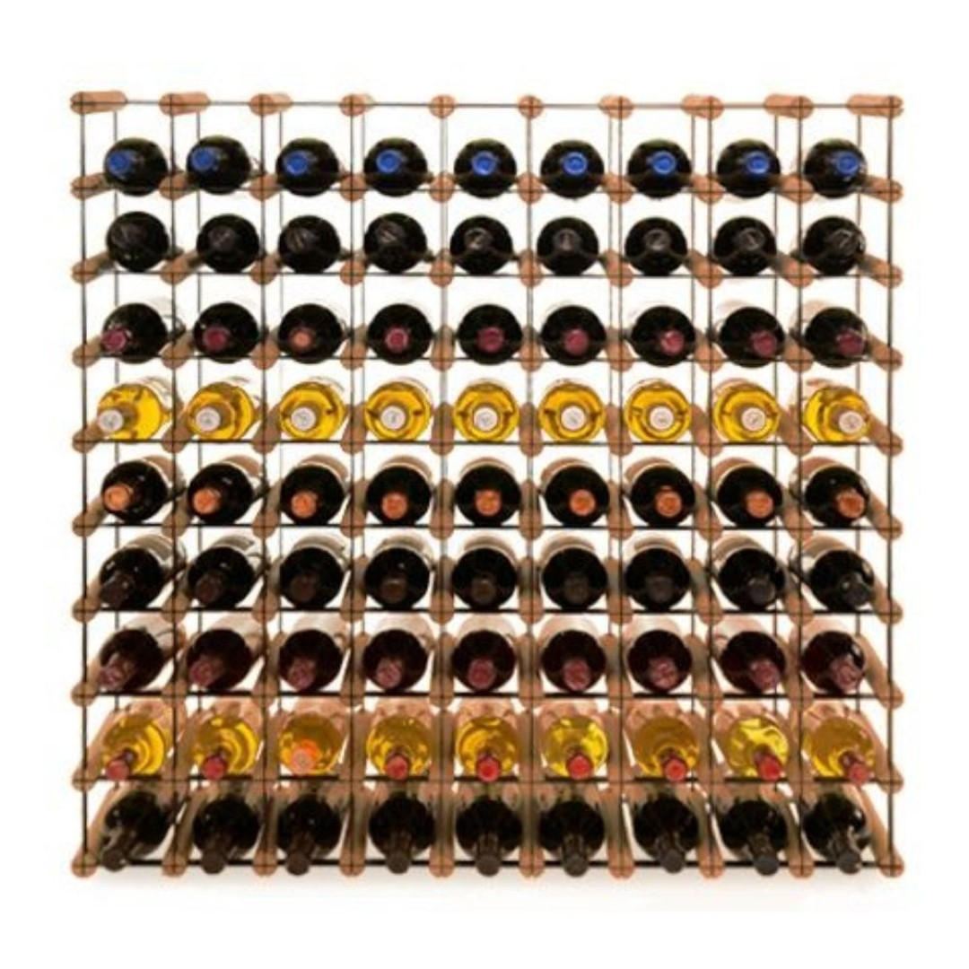 WEINREGAL Vinotega Mod Metal 92,5x92,5x24,5 cm 9x9 Flaschen Massives Kiefernholz Braun Geölt - Braun, Holz (92.5/92.5/24.5cm) - PROREGAL