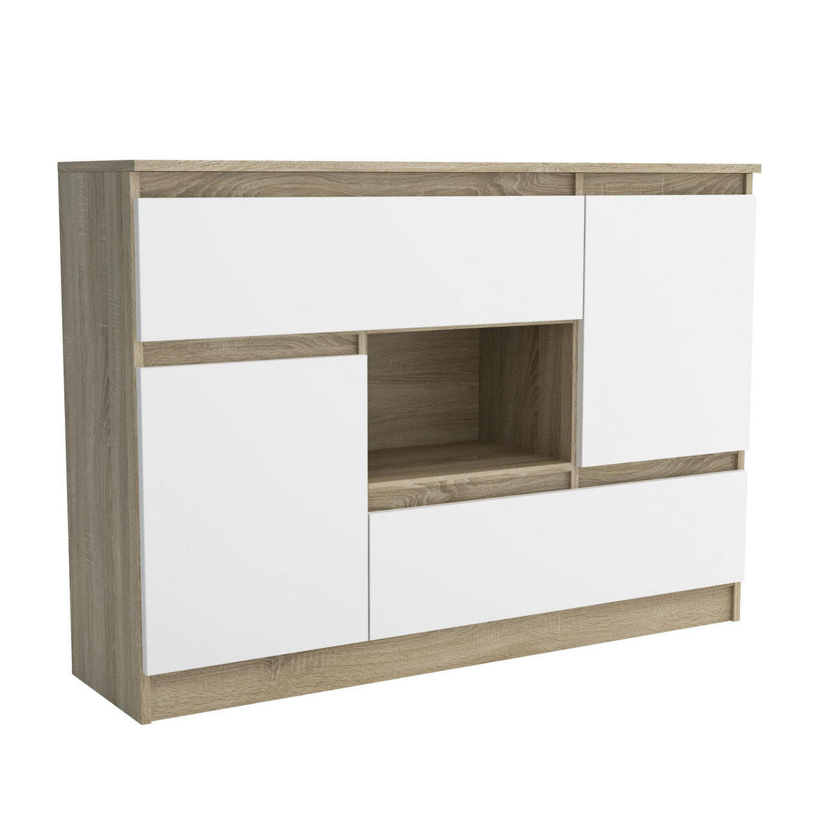 KOMMODE FIORENZA 120/85/33 cm mit 2 Schubladen 2 Türen Sonoma Eiche - Weiß/Sonoma Eiche, Holzwerkstoff (120/85/33cm) - MASSENO