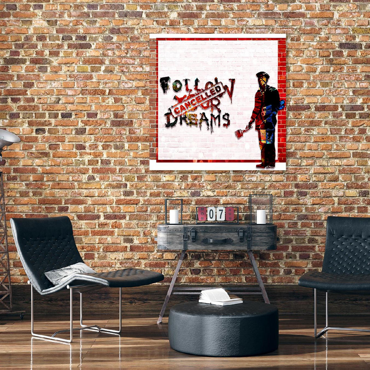 WANDBILD banksy straßenkunst - Orange, Textil (50/50cm) - Feeby