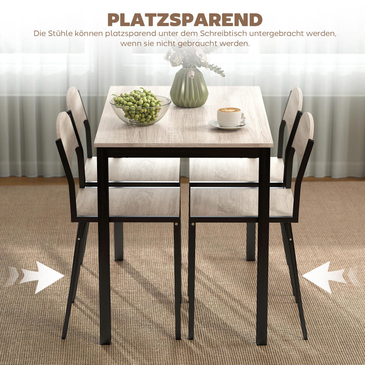 ESSGRUPPE DE-10084 5-teilig, platzsparend Schwarz - Eichefarben, Metall (63/76.5/100cm) - ComfortXL