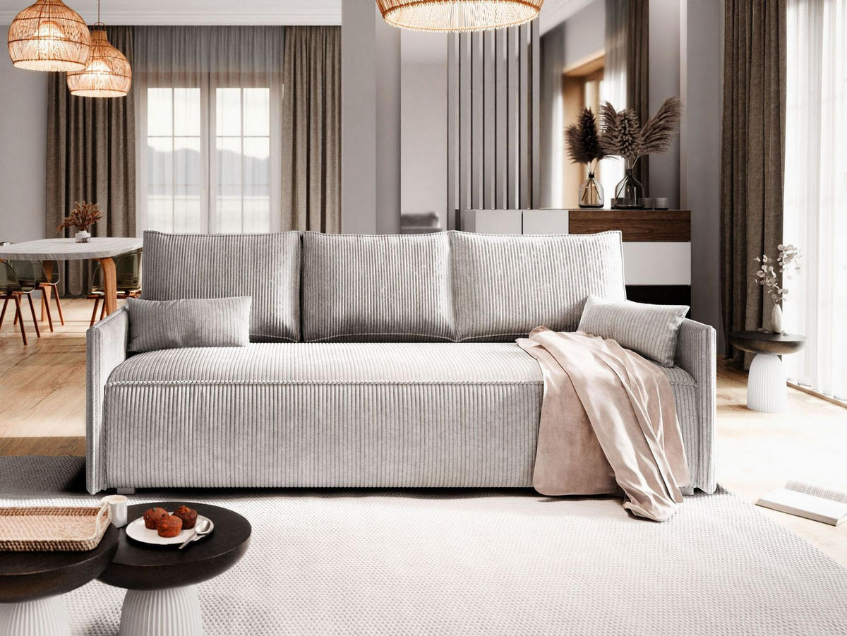 BETTSOFA MESTOR Gelb Kordstoff mit Schlaffunktion - Gelb, Textil (206/83/87cm) - MASSENO