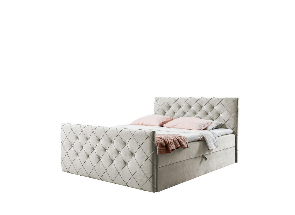 BOXBETT MALAGA 140x200 Beige Velvet - H3 - Beige, Textil (140/200cm) - AN-Moebel 4u