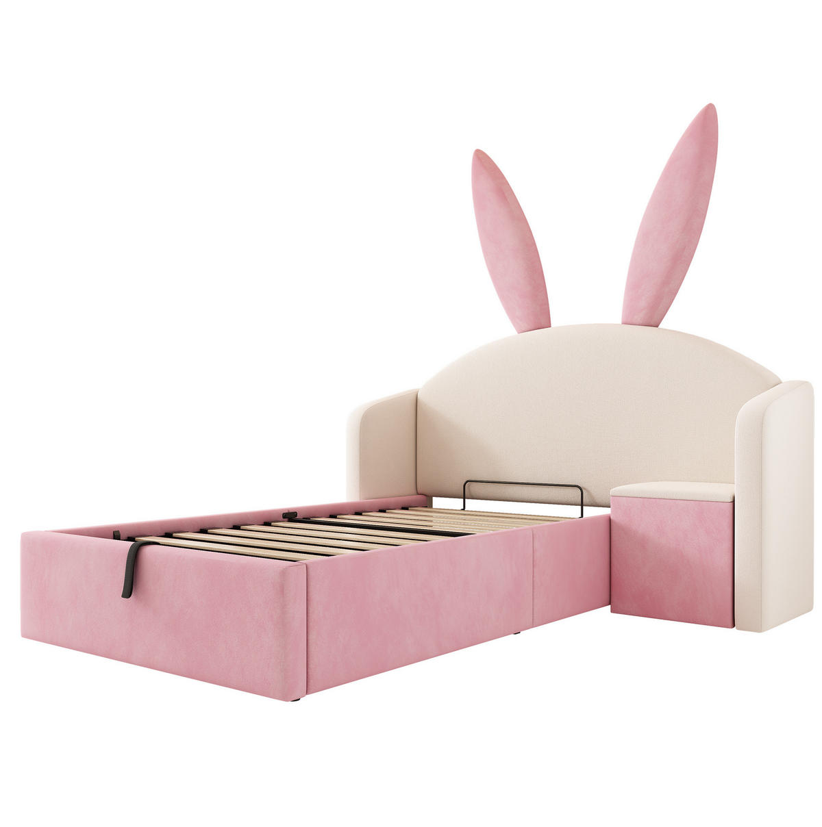KINDERBETT 90/190 cm, Beige & Rosa mit Hasenohren, Nachttisch, ohne Matratze - Pink, Textil (90/190cm) - MIVRAY