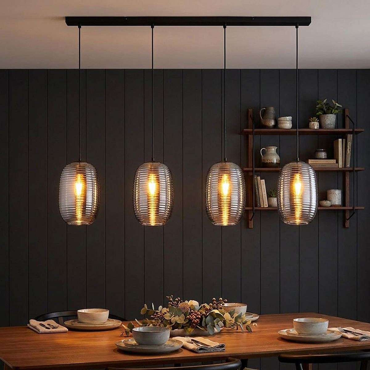 PENDELLEUCHTE Metall Schwarz Rauchglas - Schwarz, Glas (109/20/120cm) - Globo Lighting