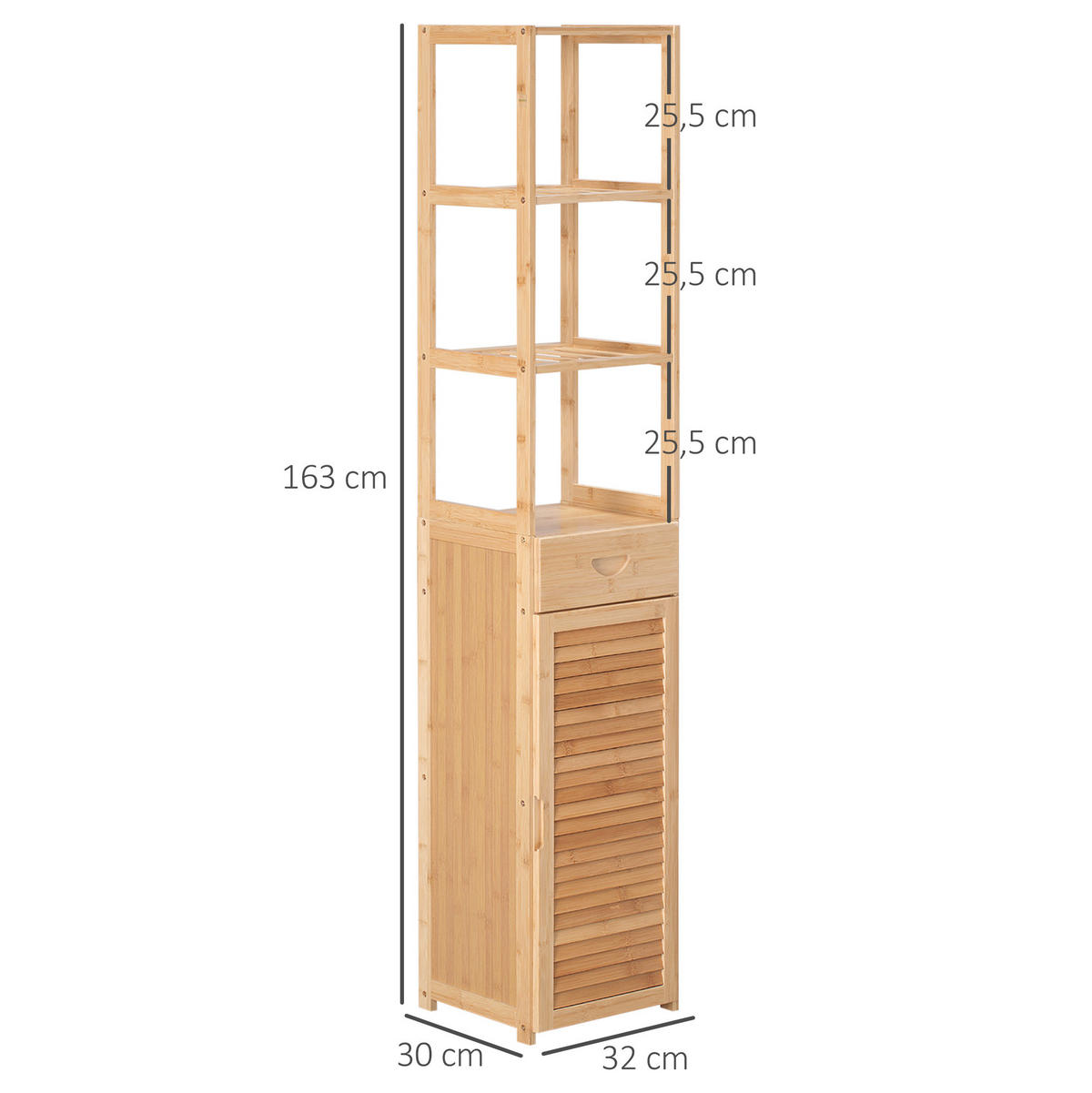 HOCHSCHRANK 32/30/163 cm aus Bambus mit Lamellentür und Schublade Natur - Naturfarben, Holzwerkstoff (32/163/30cm) - Modenvie