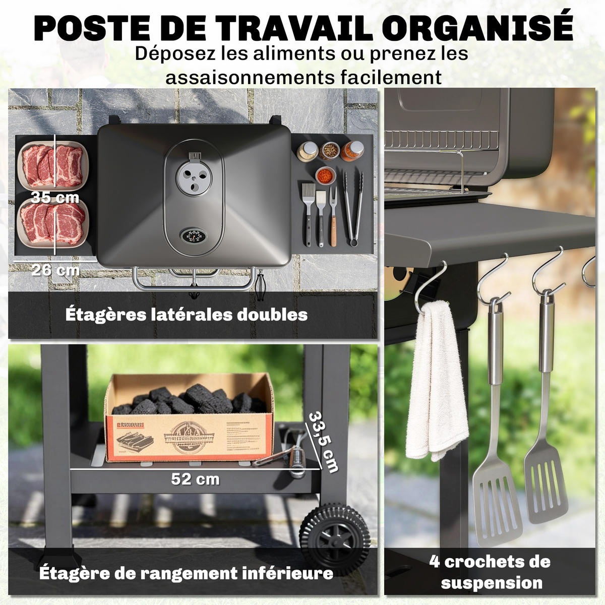 HOLZKOHLEGRILL DE-18280 Schwarz - Schwarz, Metall (63/101.5/112cm) - ComfortXL