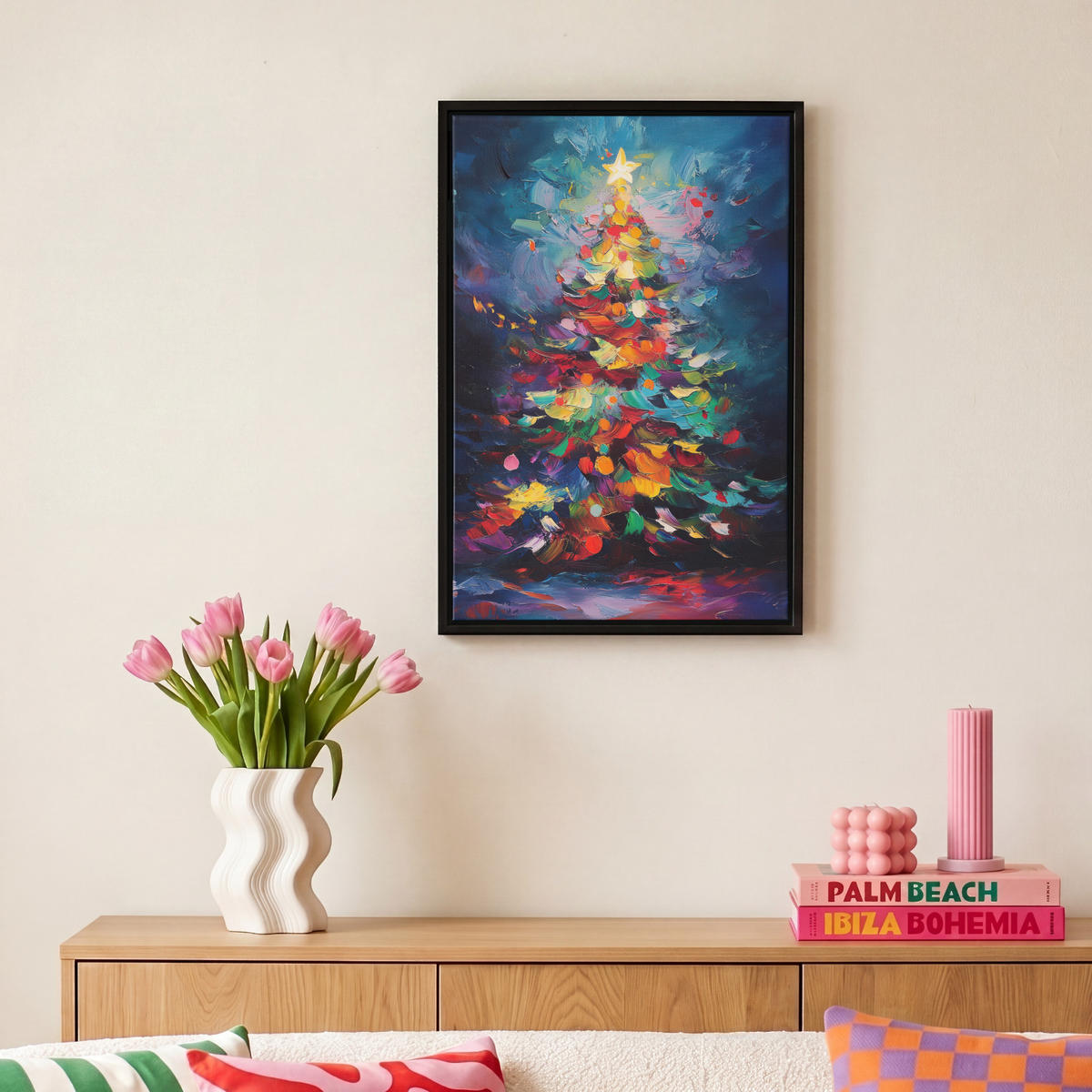 LEINWAND Bilder mit Rahmen - Weihnachtsbaum - Weihnachten - Abstrakt - Farbenfroh - 20x30 - Multicolor, Textil (20/30cm) - MuchoWow