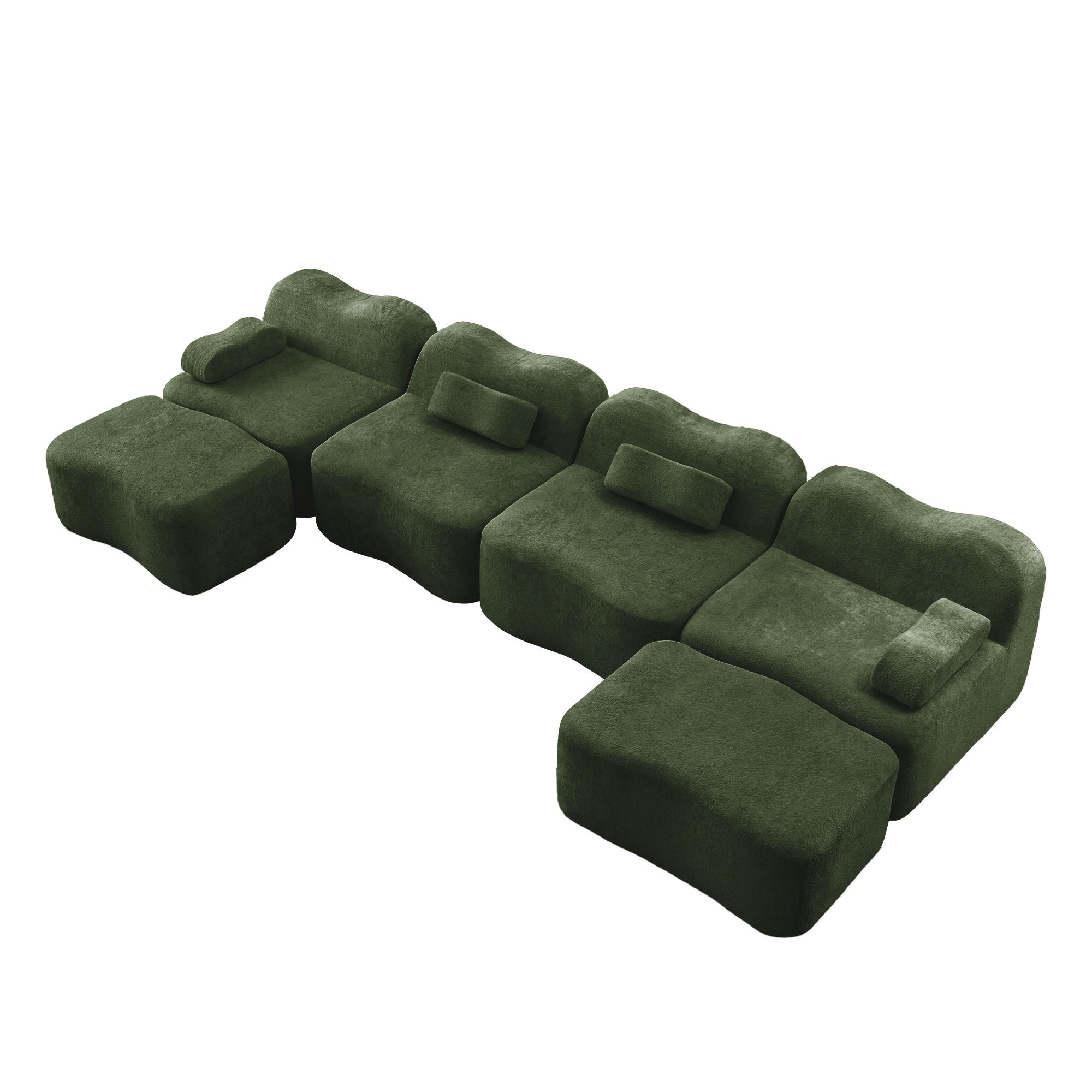 WOHNLANDSCHAFT DE-34348 4-Sitzer mit 2 Ottomans Grün - Grün, Textil (167/70/384cm) - ComfortXL