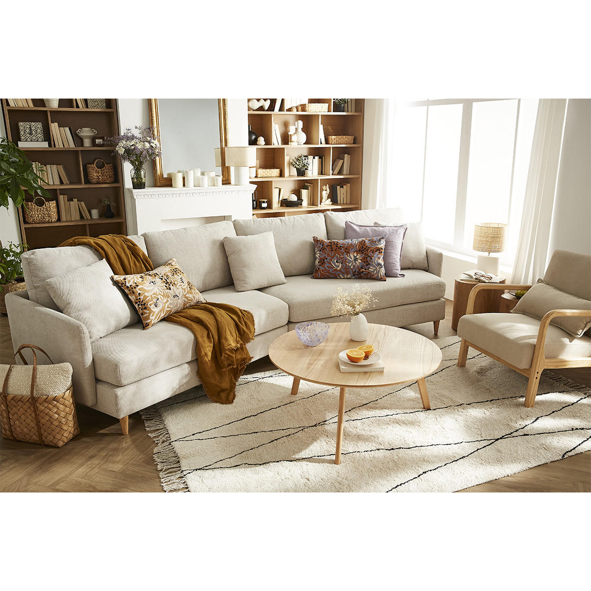 COUCHTISCH rund ORKAD - Eiche Bianco, Holz (90/90/40.5cm) - Miliboo