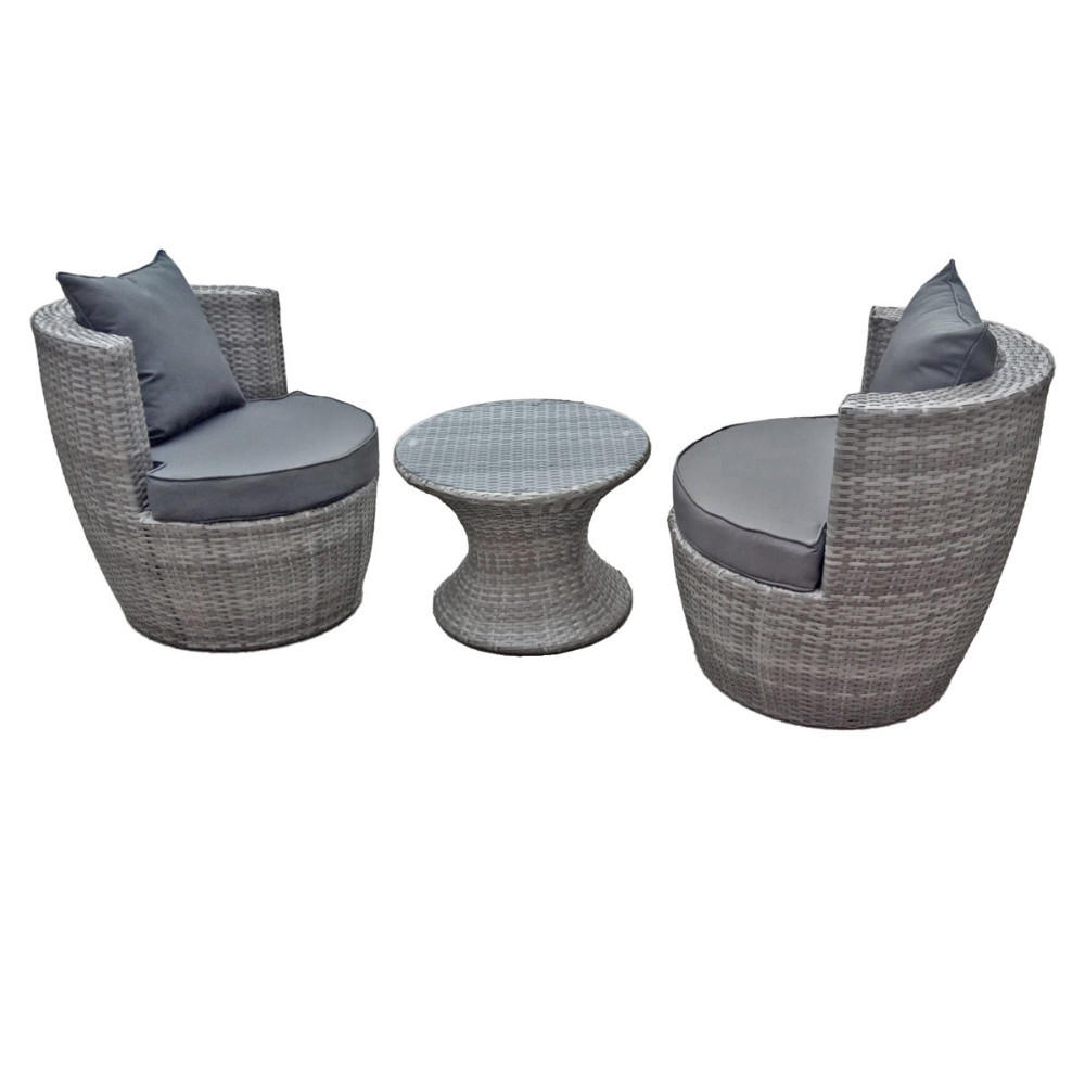 BISTRO-SET Carina Kunststoffgeflecht Grau Club-Set - Grau, Kunststoff - DELUKE