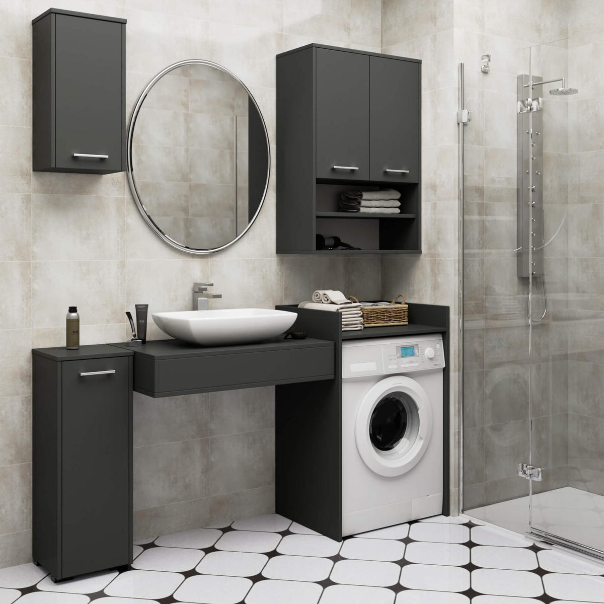 WASCHMASCHINENSCHRANK FIN, 50x64x98 cm, Grau - Grau, Holz (64/98/50cm) - Milordbikes