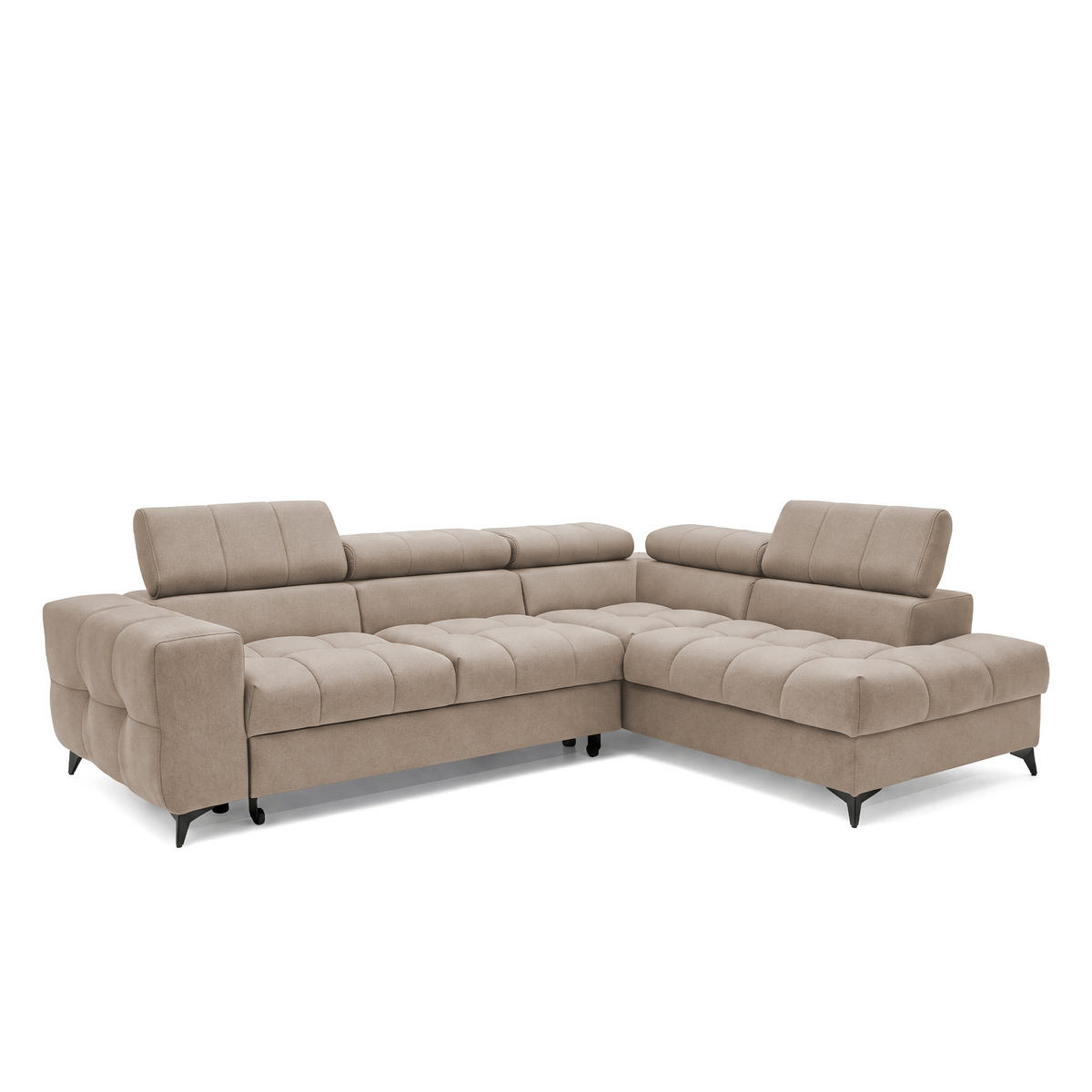 ECKSOFA PUDDING L Rechts mit Schlaffunktion 125x195 Velours Beige - Beige/Schwarz, Holz/Textil (275/203cm) - Muffo