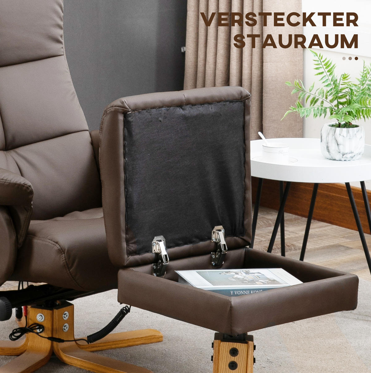 RELAXSESSEL 80/99/86 cm Braun aus Kunstleder mit Massagefunktion - Braun, Leder (86/99/80cm) - OKMYHOME