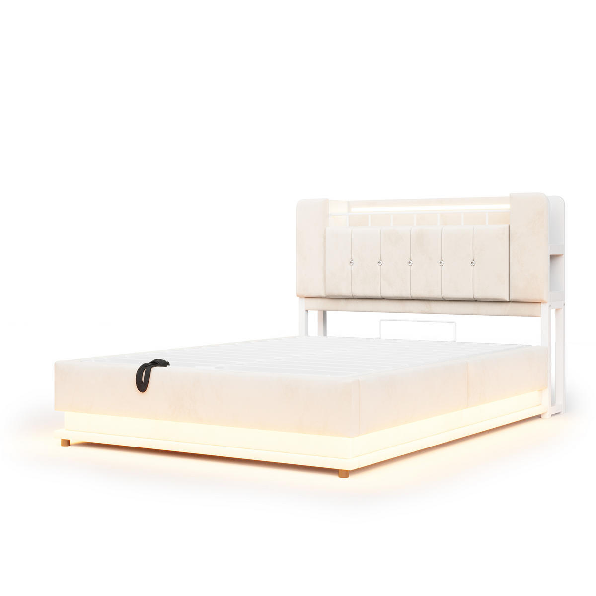 STAURAUMBETT 140/200 cm mit LED und Stauraum, DE-02116, in Beige - Beige, Metall (140/200cm) - ComfortXL